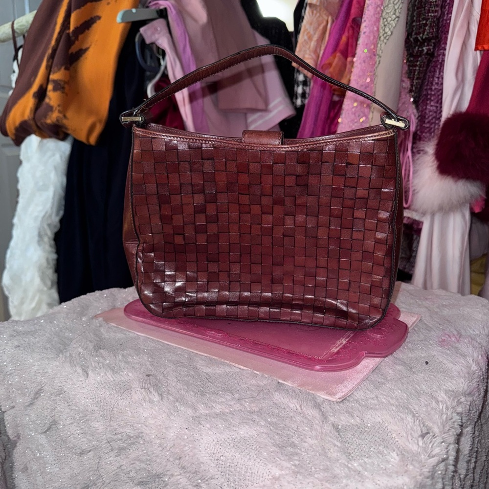 Etienne Aigner Vintage Bag Elegant Woven Leather Handbag - Brown